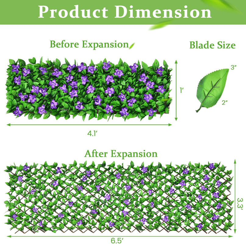 Expandable Fence with Leaves, 6.5ft Privacy Screen Decorative Fake Ivy Fencing Panel