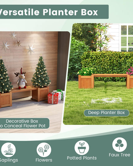 Banc d'extérieur 2-en-1 Giantex avec 2 jardinières surélevées