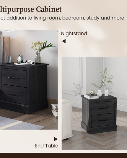Giantex Wood Bedside Table with 2 Storage Drawers