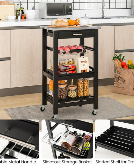Giantex Rolling Kitchen Storage Cart with Stainless Steel Tabletop