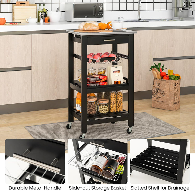 Giantex Rolling Kitchen Storage Cart with Stainless Steel Tabletop