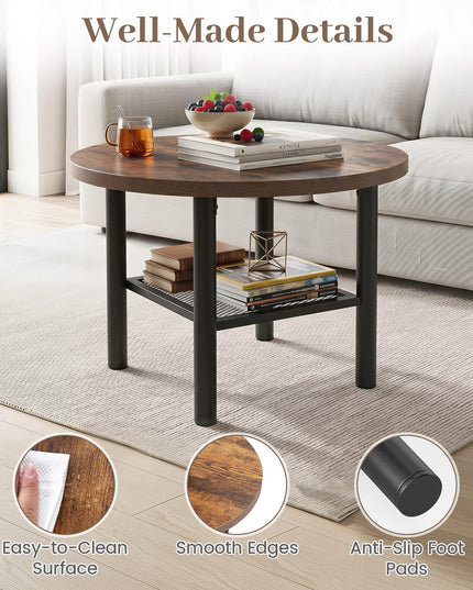 Giantex 24" 2-Tier Small Round Coffee Table with Storage