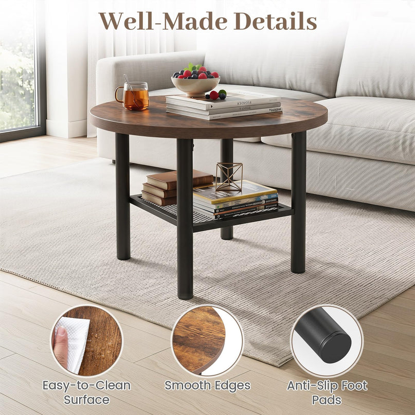 Giantex 24" 2-Tier Small Round Coffee Table with Storage