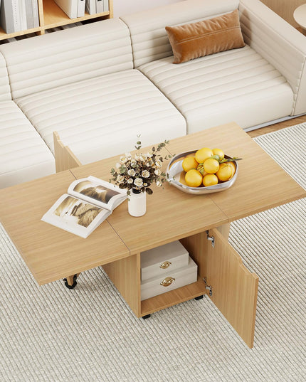 Giantex 48 Inch Drop Leaf Extendable Center Table with Storage Cabinet & Wheels