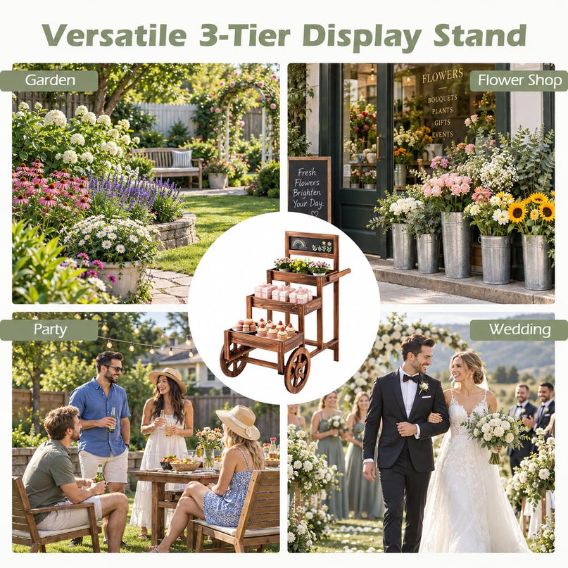 GIANTEX 3-Tier Wooden Plant Stand with Chalkboard & Wheels