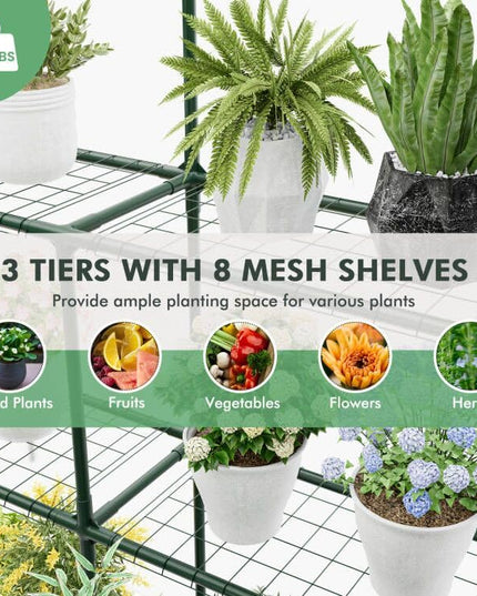 Giantex Walk-in Greenhouse w/ 3 Tiers 4 Shelves, 4 Ground Stakes & Ropes, PVC Cover