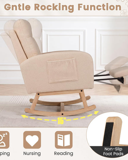 GIANTEX Nursery Rocking Chair | Teddy Upholstered Glider Chair with Footrest
