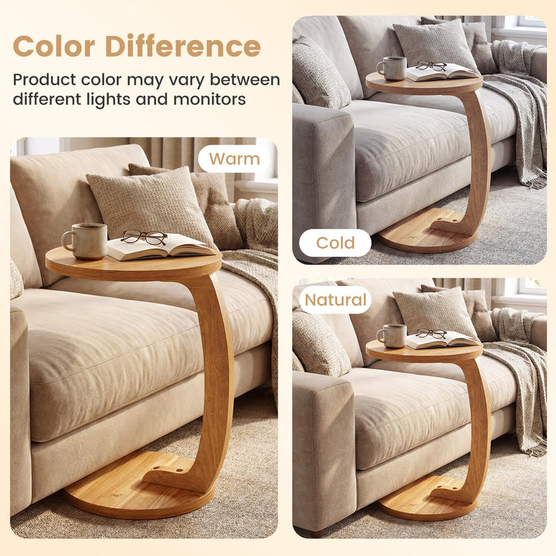 Giantex Tables d'appoint rondes en C en bois de teck massif (24 po), ensemble de 1 ou 2, tables d'extrémité pour canapé ou chevet