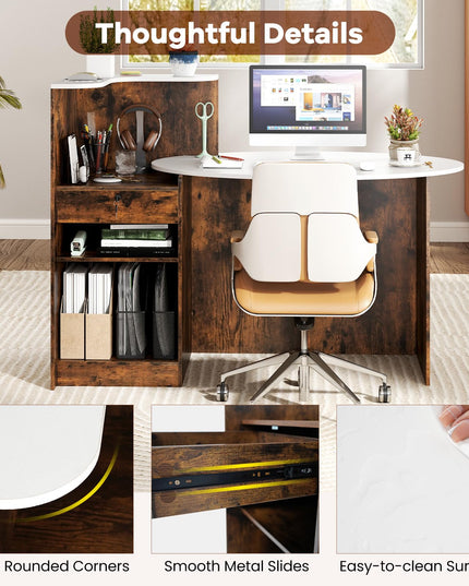 Giantex Reception Desk, Front Counter Desk with Lockable Drawer, Oval Tabletop & Adjustable Shelf