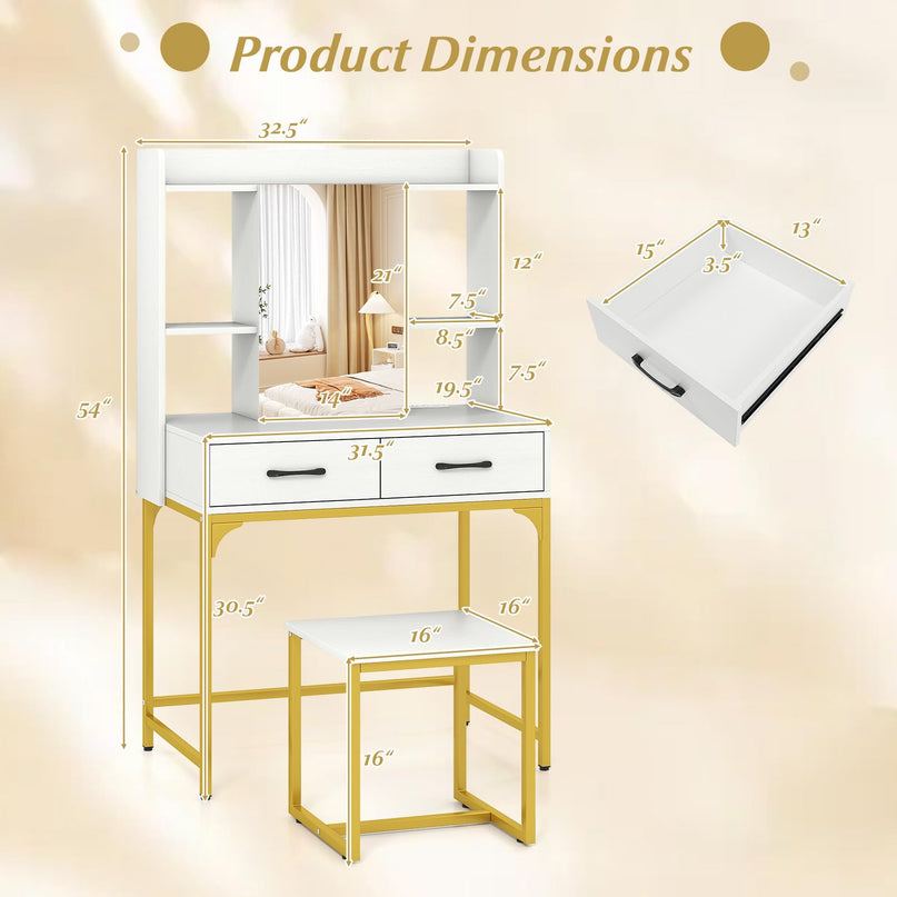 Vanity Desk with Charging Station for Bedroom