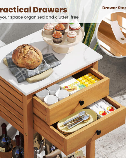 Giantex Acacia Wood Outdoor Side Table(With Drawer)