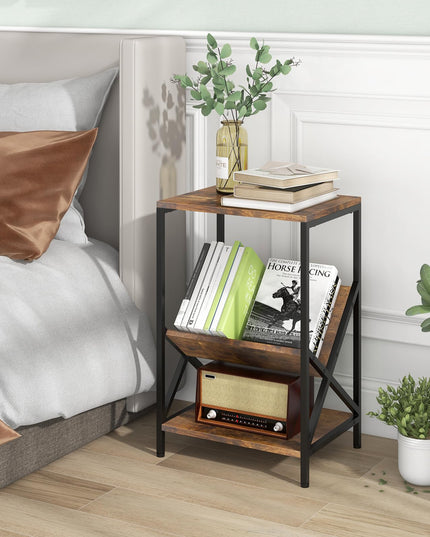 Meuble support platine vinyle Giantex, table d'appoint à 3 niveaux avec porte-revues en V, support de platine avec rangement pour jusqu'à 80 vinyles