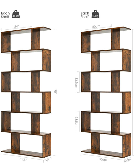 Giantex Geometric Bookcase Rustic, Solid Wood S-Shaped Bookshelf