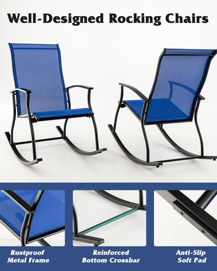 Giantex Outdoor Rocking Chair Set of 2 - Patio Rocking Chairs w/Breathable Backrest, Navy