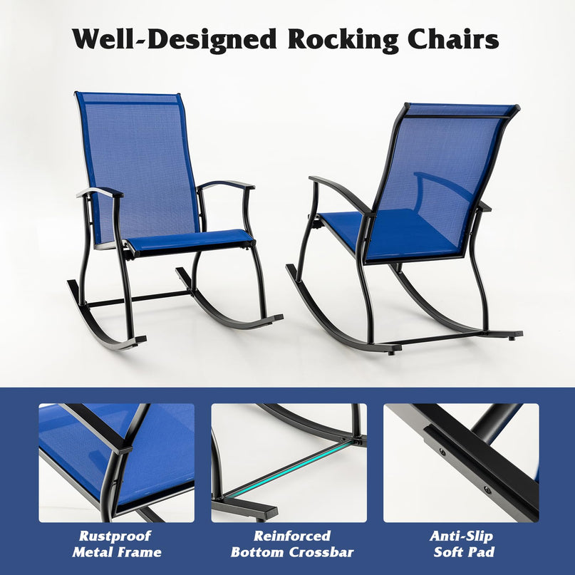 Giantex Outdoor Rocking Chair Set of 2 - Patio Rocking Chairs w/Breathable Backrest, Navy
