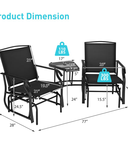Chaises planeur d'extérieur Giantex avec table et trou pour parasol