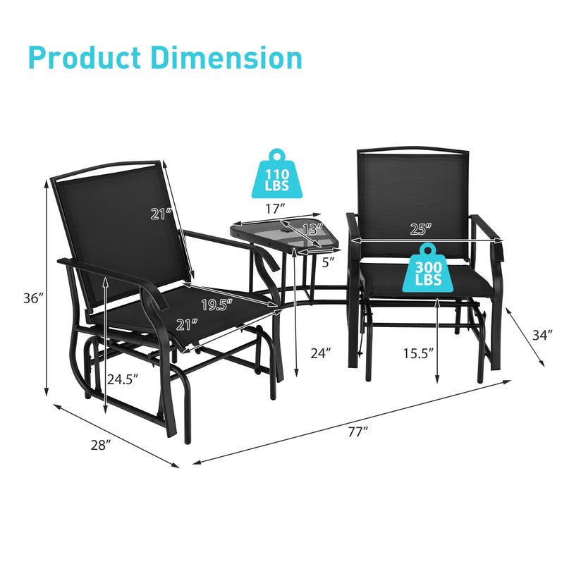 Chaises planeur d'extérieur Giantex avec table et trou pour parasol