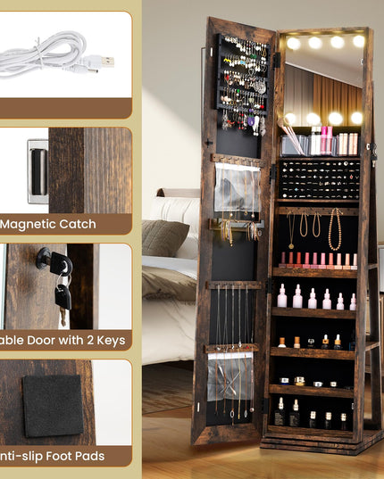 360° Rotating Jewelry Cabinet with Storage for Earrings