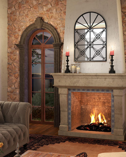 CHARMAID Arched Window Pane Mirror - 34"x23" Arch Wall Mounted Decorative Mirror
