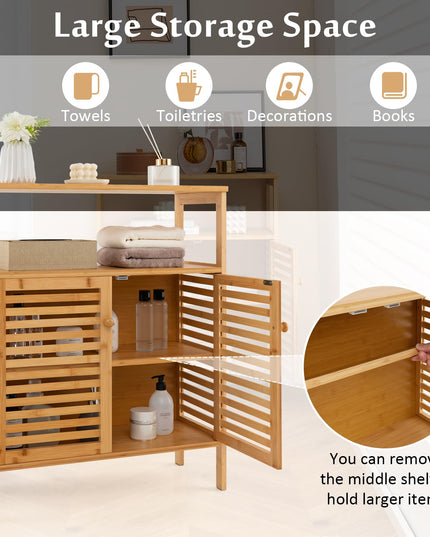 Giantex Storage Cabinet, Bamboo Bathroom Floor Cabinet with Double Louvered Doors