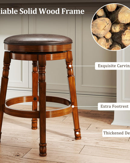 Giantex 24" Counter Height Bar Stools with Faux Leather Padded Seat & Footrests