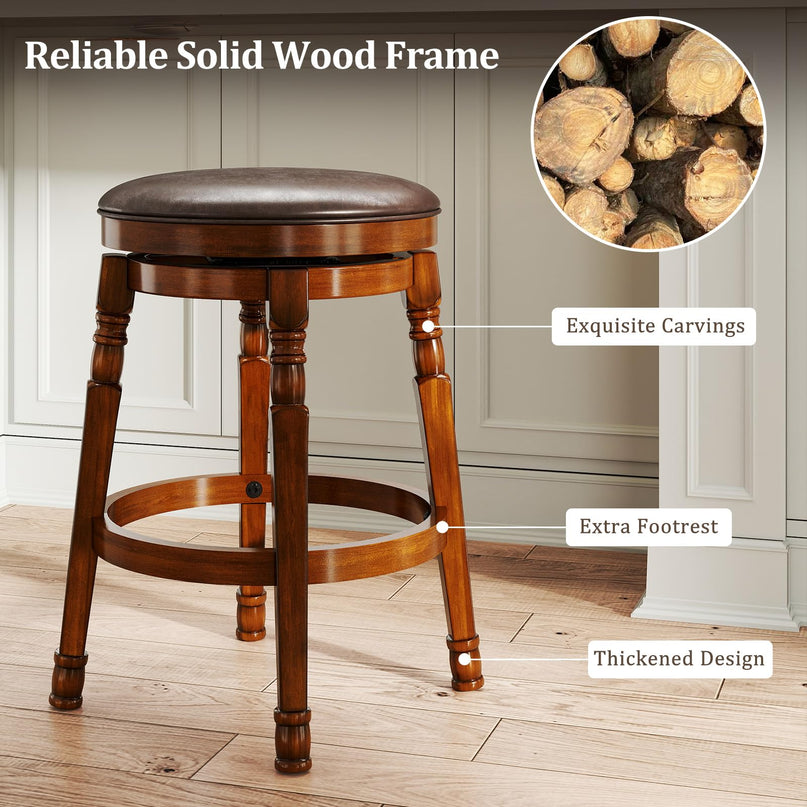 Giantex 24" Counter Height Bar Stools with Faux Leather Padded Seat & Footrests