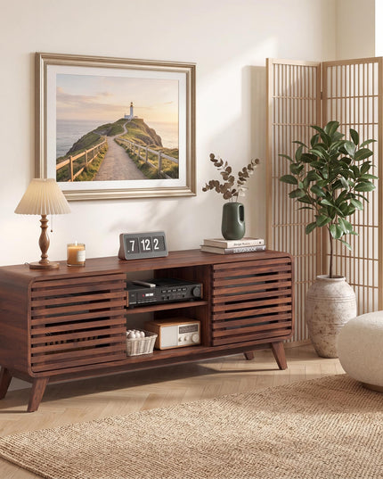 GIANTEX Mid Century Modern TV Stand for 65 inch TV with Grille Doors