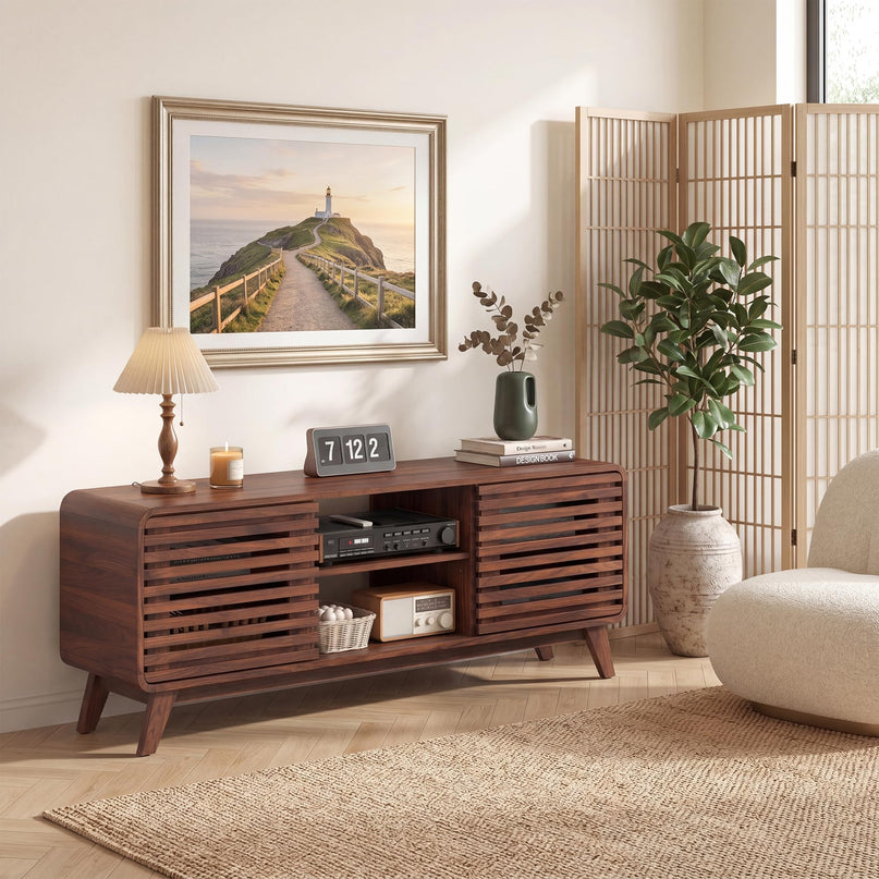 GIANTEX Mid Century Modern TV Stand for 65 inch TV with Grille Doors