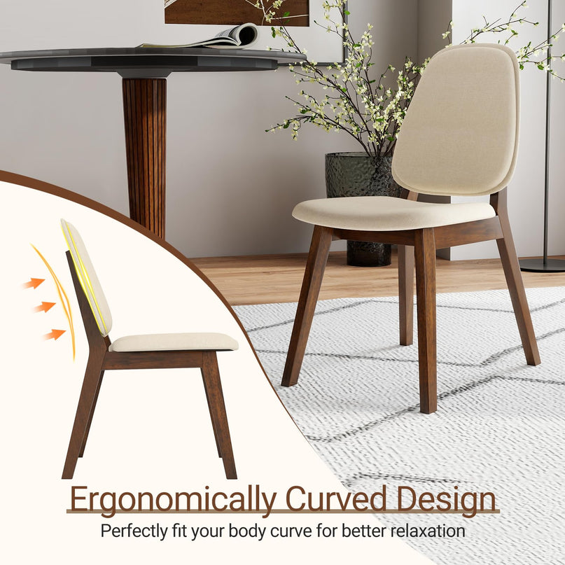 Giantex Wooden Dining Chairs Set of 2/4 Linen Fabric Upholstered Dining Room Chairs