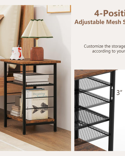 Giantex 3 Tier Side Table with Adjustable Mesh Shelf