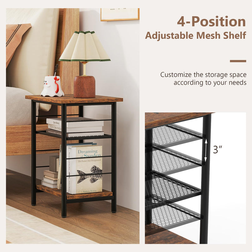 Giantex 3 Tier Side Table with Adjustable Mesh Shelf
