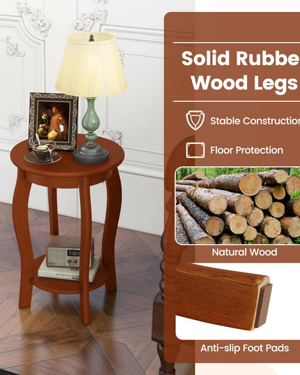 Giantex 2-Tier Round End Table, Narrow Tiered Telephone Table with Storage Shelf, Solid Wood Legs
