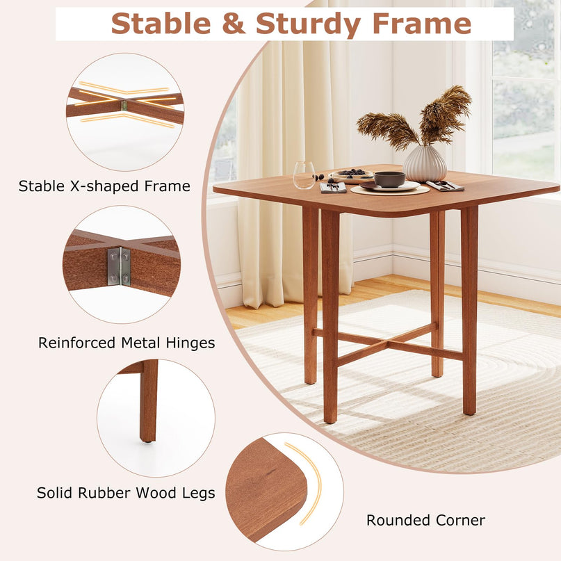 Giantex 36" Extendable Dining Table with Drop Leaf X-Shaped Frame Rubber Wood Legs