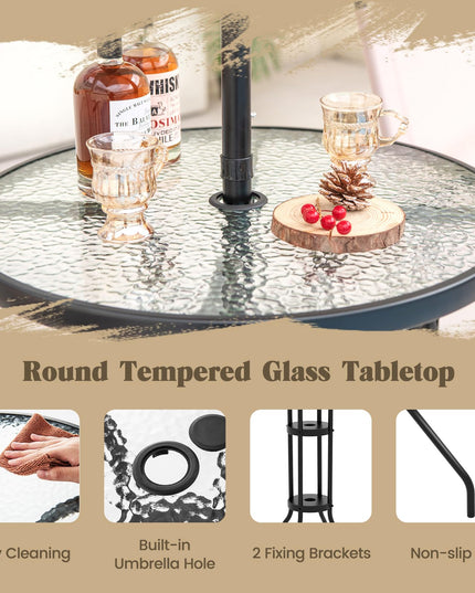 Giantex 4-Piece Outdoor Bar Set, Round High Top Bar Table with 2 Folding Counter Height Chairs & Umbrella