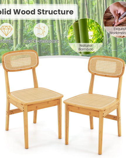 Giantex Rattan Dining Chairs Set of 2, Boho Cane Kitchen Chairs, Max Load 300 Lbs