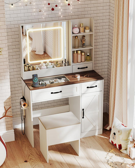 Glass Top Vanity Desk with Lighted Mirror