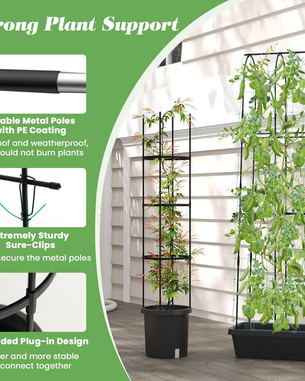 Giantex Set of 2 Raised Garden Bed w/Trellis & Plant Cage, Planter Box w/ 71” Cucumber Trellis