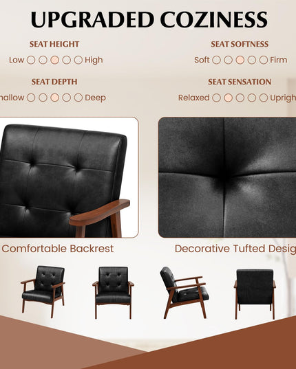 Giantex Mid Century Modern Accent Chair, Upholstered Tufted Armchair with Solid Rubber Wood Frame