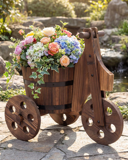 Support pour plantes en bois rustique Giantex avec 3 roues et trou de drainage pour fleurs, herbes et légumes