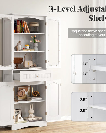 Giantex 63" Tall Bathroom Cabinet, Pantry Cabinet with Tempered Glass Doors, Adjustable Shelves & Large Drawer