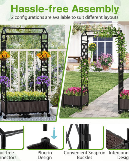 Giantex Raised Garden Bed with Trellis | Tall Self-Watering Planter Box on Lockable Wheels w/Roof