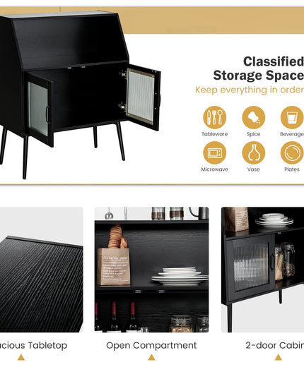 Giantex Buffet Cabinet with Storage, Farmhouse Sideboard with Open Shelves & Tempered Glass Door