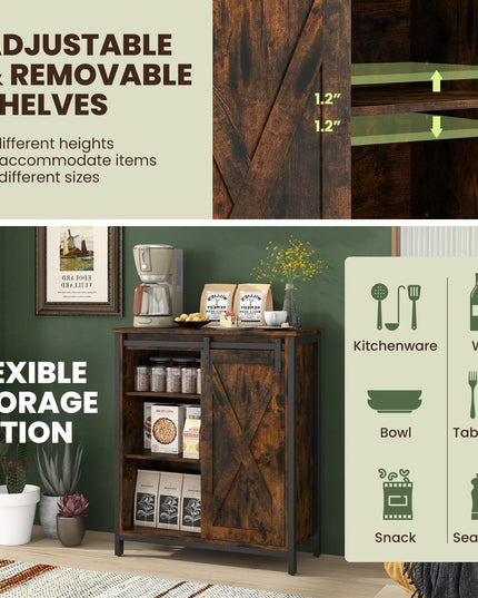 Giantex Buffet Cabinet, Farmhouse Kitchen Sideboard with Sliding Barn Door & Adjustable Shelves