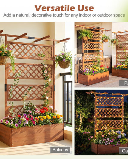Giantex Raised Garden Bed with Trellis 1/2 Pack 72'' Wooden Planter Box(60"Lx22”Wx 72"H)