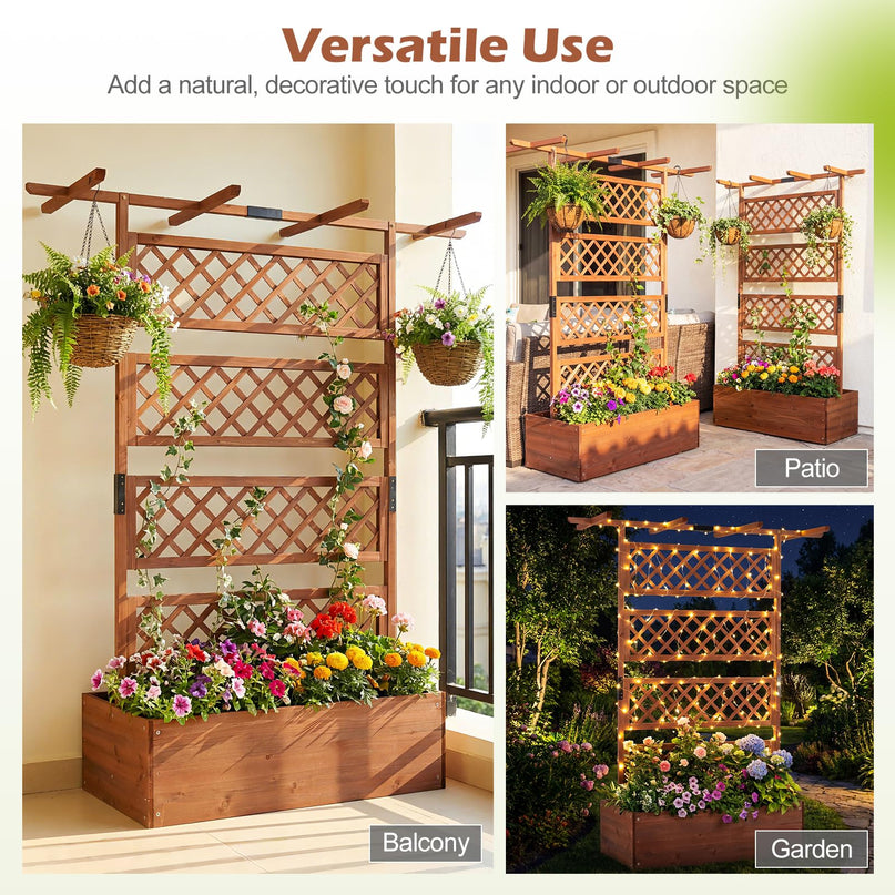 Giantex Raised Garden Bed with Trellis 1/2 Pack 72'' Wooden Planter Box(60"Lx22”Wx 72"H)