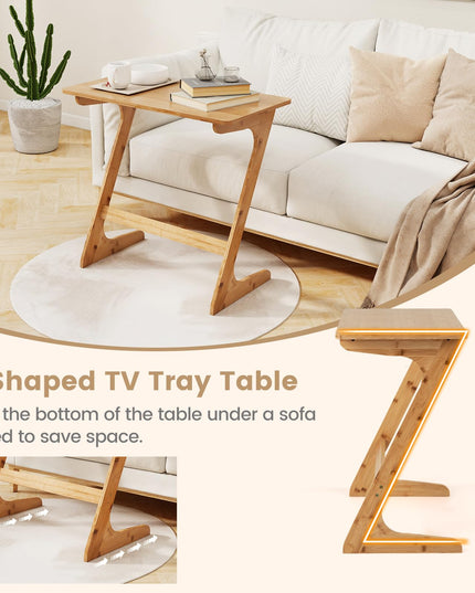 Giantex Bamboo TV Tray Table, Z Shaped Sofa Couch Side Table for Eating Snacks Coffee Laptop