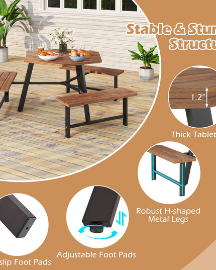 Giantex Picnic Table Bench Set for 6 for Front Porch Patio Lawn Garden