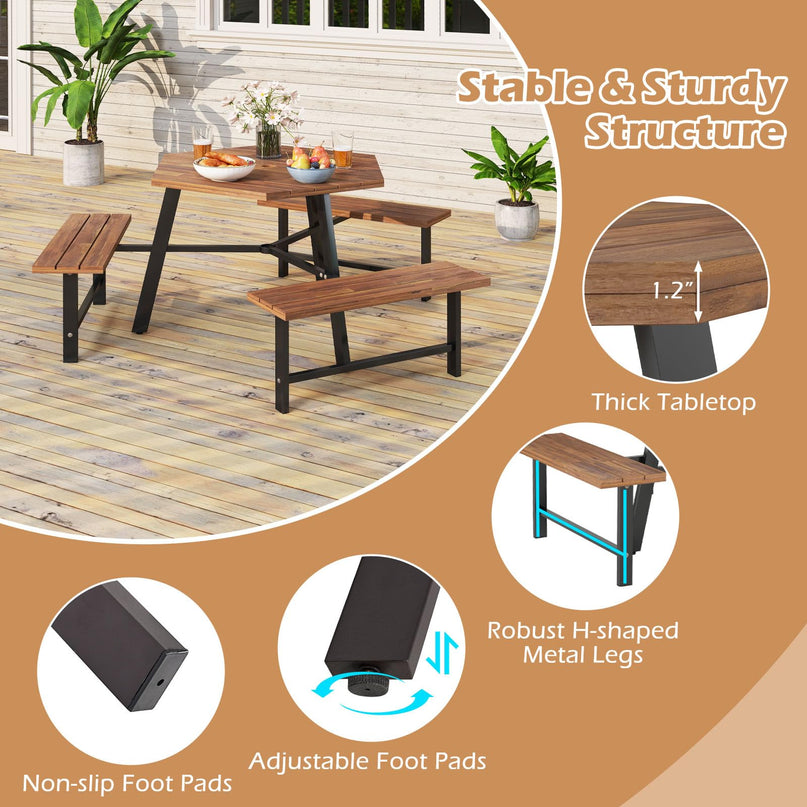 Giantex Picnic Table Bench Set for 6 for Front Porch Patio Lawn Garden