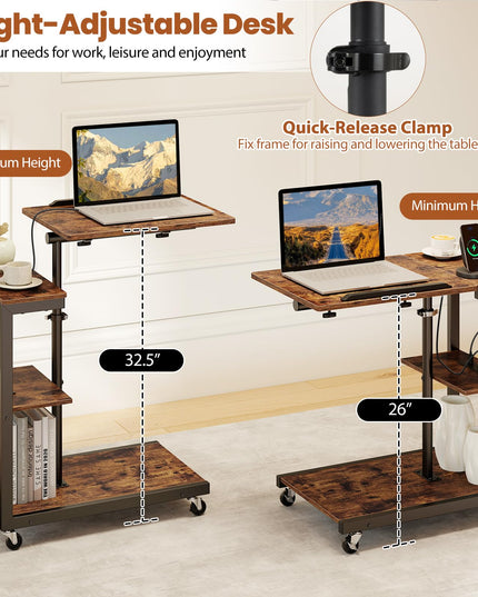 Giantex C Shaped End Table w/Charging Station & Tiltable Tabletop & Wheels