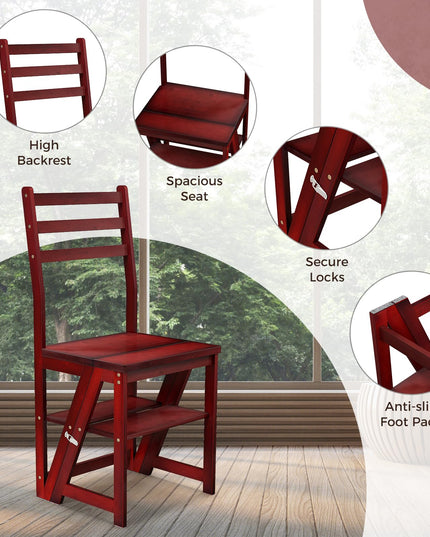 Giantex 3 Tier Folding Ladder Chair, Convertible 3 Step Stool and Chair w/Safety Locks for Adults